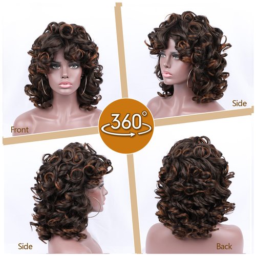 Traqur Short Curly Wigs for Black Women Synthetic Hair Heat Natura Wigs for African American Women (Brown)