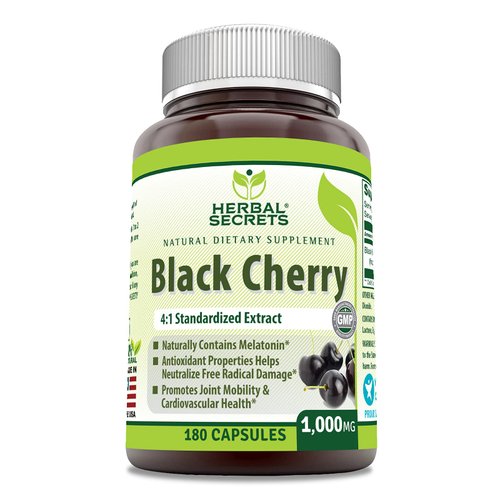 Herbal Secrets Black Cherry 4:1 Extract | 1000 mg Supplement | 180 Capsules | Non-GMO | Gluten Free | Made in USA