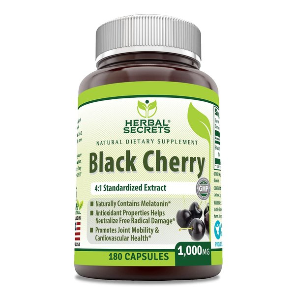 Herbal Secrets Black Cherry 4:1 Extract | 1000 mg Supplement | 180 Capsules | Non-GMO | Gluten Free | Made in USA