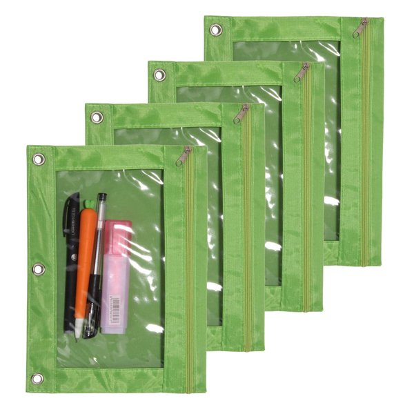SdeFe Binder Fabric Pencil Pouch 3-Ring Binder Pencil Case Bag with Zipper 4 Pack (Green)