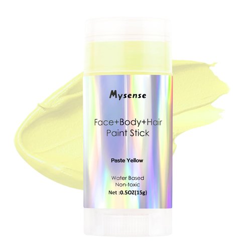 Mysense Pastel Yellow Face Body Hair Paint Stick,Water Based Washable Temporary Hair Color,Non-toxic Cream Blendable Body Paint for Adults and Kids Halloween Cosplay Ogre Demon Makeup,0.5oz
