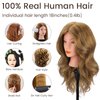 Mannequin Head with 100% Real Hair, CENOZ 18" Hairdresser Cosmetology Training Head with Stand and Tool, Manikin Training Practice Head, Doll Head for Hair Styling （Light Brown）