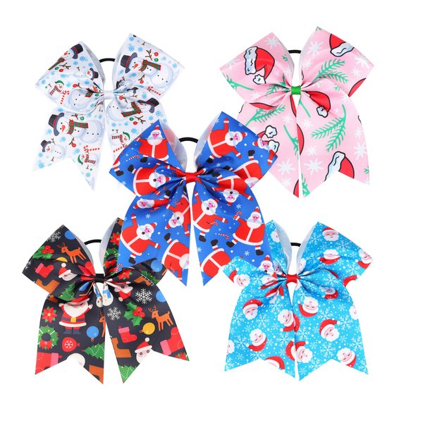Christmas Hair Clips for Girls Xmas Santa Claus Elastic Hair Bands Christmas Hair Accessories (5 Pcs Christmas B)