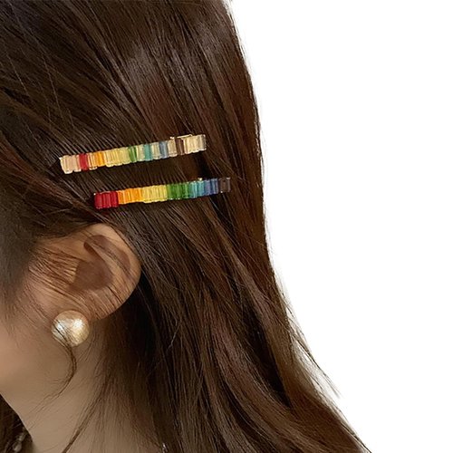 6 Pcs Shiny Rainbow Duck Bill Clips Sparkle Crystal Spike Alligator Hair Clips Duckbill Bobby Pin Chic Hair Clips for Styling Long Hair (Style 1)