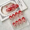 ROFIBUT Red French Tip Press on Nails Almond Short Fake Nails Cute Nude Pink Full Cover Glue on Nails with Red Cherry Glossy Artificial Stick on Nails Reusable Acrylic False Nail for Women Girls 24Pcs