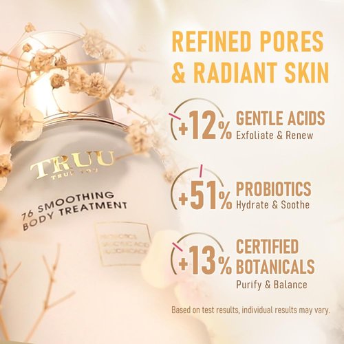 TRUU 76 Smoothing Body Treatment Body Lotion – Advanced Exfoliation with Probiotics & Willow Bark Extract – Smooths, Hydrates, and Refines Skin | 4.1 Fl. Oz