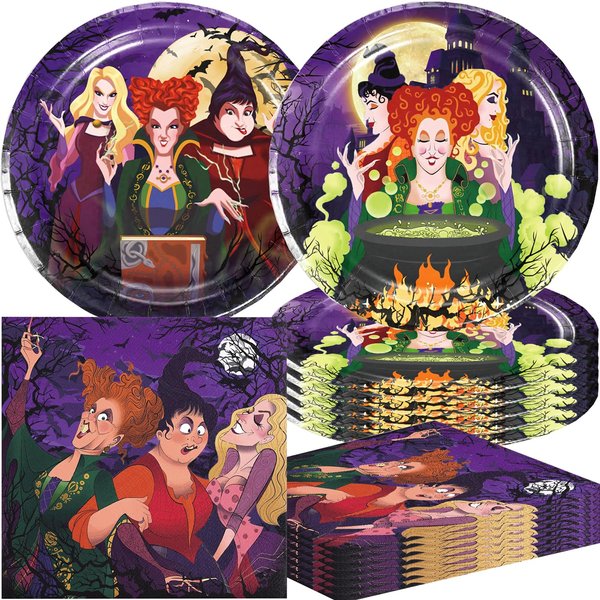 Omto 40Pack Hocus Pocus Party Supplies include 20Pcs plates, 20 napkins for Kids Hocus Pocus birthday party decoration