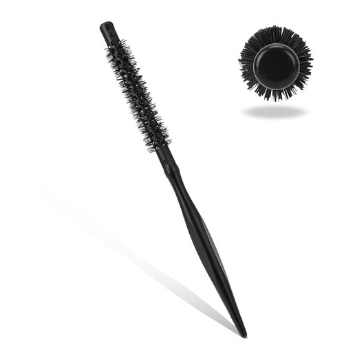Sliverdew Small Round Hair Brush, 1/2 Inch Mini Quiff Roller Brush with Wooden Handle and Nylon Bristles, Portable Curling Brush for Short Hair, Thin Hair, Travel, Salon-like Styling Results
