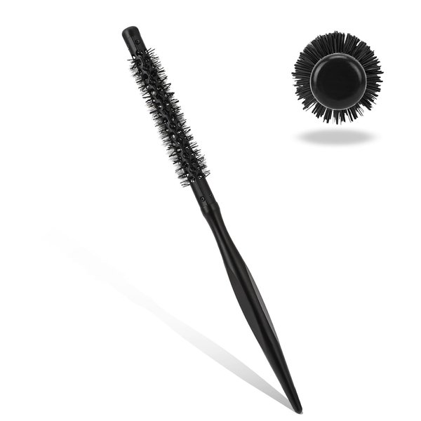 Sliverdew Small Round Hair Brush, 1/2 Inch Mini Quiff Roller Brush with Wooden Handle and Nylon Bristles, Portable Curling Brush for Short Hair, Thin Hair, Travel, Salon-like Styling Results