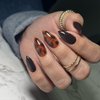 IMRAIN Fall Press on Nails Medium Almond Fake Nails Brown Glossy Glue on Acrylic Nails Full Cover Amber-Brown Artificial Fall Stick on Nails Gel False Nails for Women 24Pcs