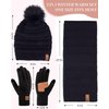 SENPUKI Womens Winter Beanie Hat Scarf Gloves Set, Cute Pom Pom Beanie with Warm Fleece Lined Long Knit Neck Scarf Touchscreen Gloves, 3 Piece Set for Cold Weather(Oatmeal)