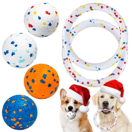 Nobleza Dog Ball Toy Tennis Bouncying Training Balls, 6 Pcak 2.75'' Aggressive Chewer Teething Durable Floating Dog Tennis Balls, Interactive Dog Popcorn Ball for Medium Small Pet Puppy