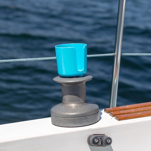 Winch Caddy Plus Drink Holder for Sailing Winches and Scotty Fishing Rod Mounts - Holds Coffee Mugs, Tumblers, and Koozies (Light Blue)