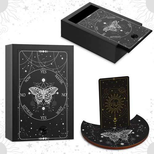 Wooden Tarot Card Case and Wooden Tarot Card Stand Holder, Tarot Cards Box Fortune Telling Trinket Keepsake Box with Pendulum Board Moon Shape Tarot Card Altar Display Stand for Witch (Stylish Style)