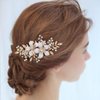 Evild Wedding Hair Comb Gold Rhinestone Flower Hair Side Comb Bridal Pearls Hair Clips Headpieces Vintage Hair Accessories for Bride and Bridesmaids