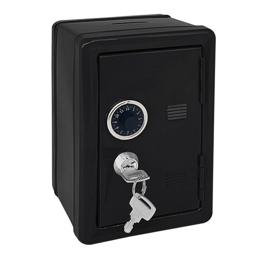 Kid Safe Piggy Bank, Metal Safe with Key, Money Saving Box for Children, Boys Girls Best Gift (Black - Rectangular)