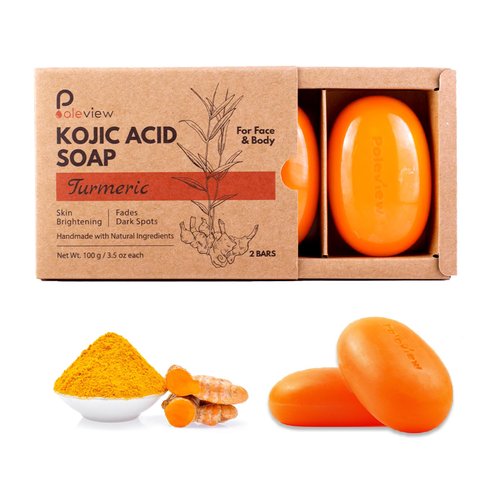 Poleview Natural Kojic Acid Soap for Hyperpigmentation - Turmeric Soap Bar for Hand & Body Cleansing - 3.5oz x 2 Bars
