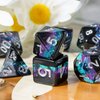 HDdais Glitter DND Dice Set, 7PCS Polyhedral Dice Set Filled Foil for Dungeons and Dragons, Resin D&D Dice for Role Playing Game and Tabletop Games（Black&Purple&Blue）