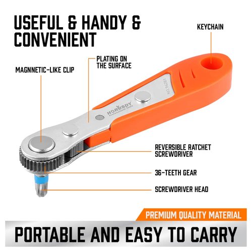 HORUSDY 23-Piece 1/4 Mini Ratchet Offset Screwdriver Bit Set, S2 Steel Right Angle Screwdriver with 90 Degree Mini Offset Reversible Drive Handle& Multi Hex/Phillips/Slotted/Torx Star Bit