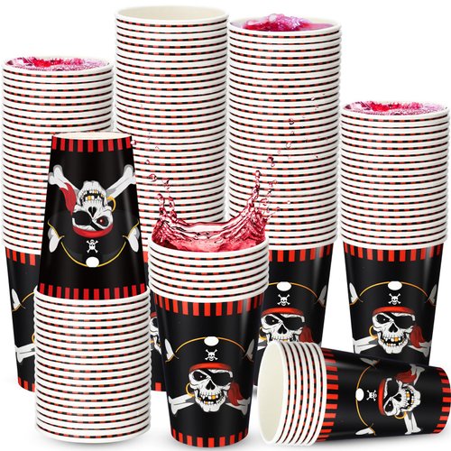 Mimorou 50 Pack 12 oz Pirate Party Supplies Disposable Pirate Paper Cups Halloween Crossbone Skull Coffee Cups Hot Cold Beverage Drinking Cups Disposable Drinkware Supplies for Birthday Party Favors