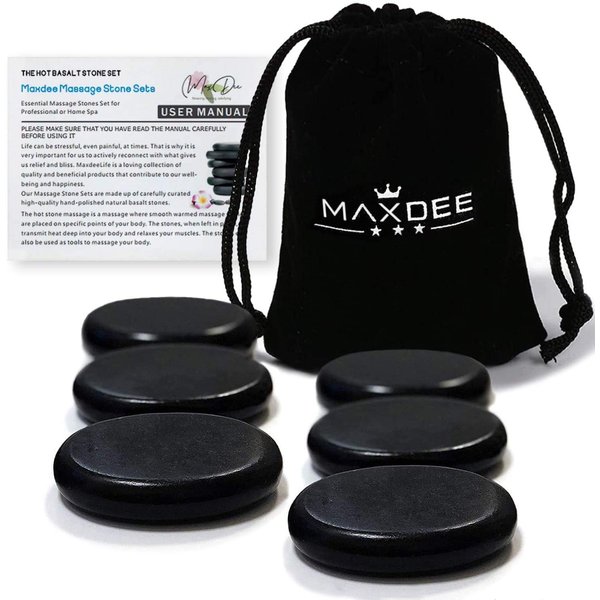 Maxdee Massage Stones Essential Hot Stones for Massage, 6 Medium Hot Stones Massage Kit Hot Rocks Massage Stones for Professional or Home Spa, Foot Heater, Relaxing, Healing, Pain Relief, 2.4"