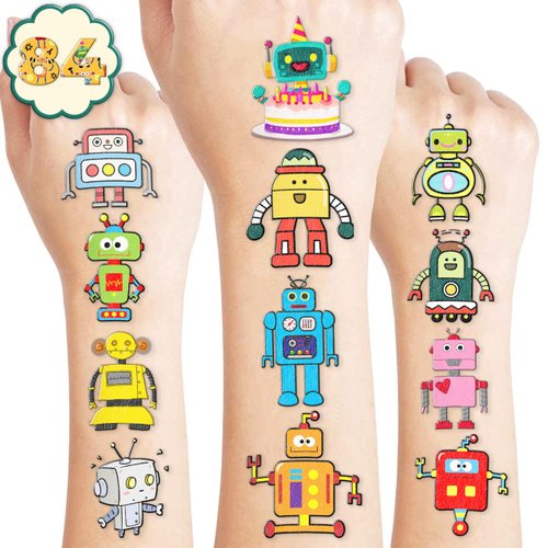 Robot Temporary Tattoos 8 Sheets 84 PCS Robotic Party Decorations Supplies Favors Robot Theme Birthday Cute Stickers Christmas Gifts for Boys Girls Class School Prizes Carnival