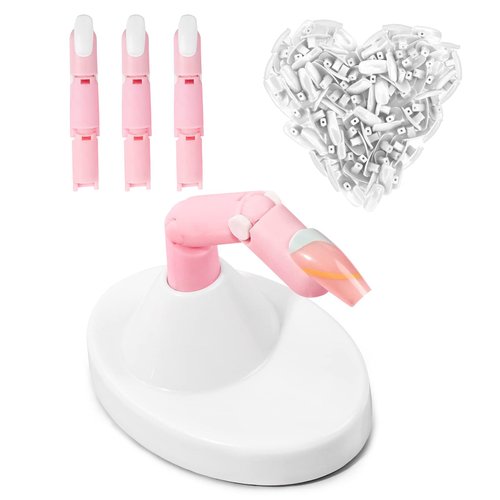 Lionvison Nail Practice Fingers for Acrylic Nails, 3PCS Fake Fingers to Practice Fake Nails, Manicure Practice Nail Hands Training Kit with Base and 100PCS White Nail Tips for Nail Supplies, Pink