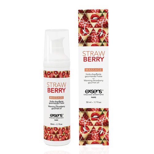 Exsens Strawberry Warming Massage Oil, All Natural, Paraben-Free Formula for Men, Women, and Couples, Edible and Body Safe, 1.7 fl oz, 1 Count