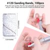 MelodySusie 300 Pcs Professional Sanding Bands with Mandrel for Nail Drill, 80 Coarse, 120 Medium, 180 Fine Grit EFile Sand Piece Nail Drill Bits Set for Acrylic Nails Manicures and Pedicures