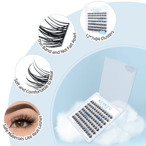 Lash Clusters 84 Pcs Cluster Lashes Eyelash Clusters DIY Cluster Eyelash Extensions Individual Lashes Thin Band & Soft(Mist,D-12mm)