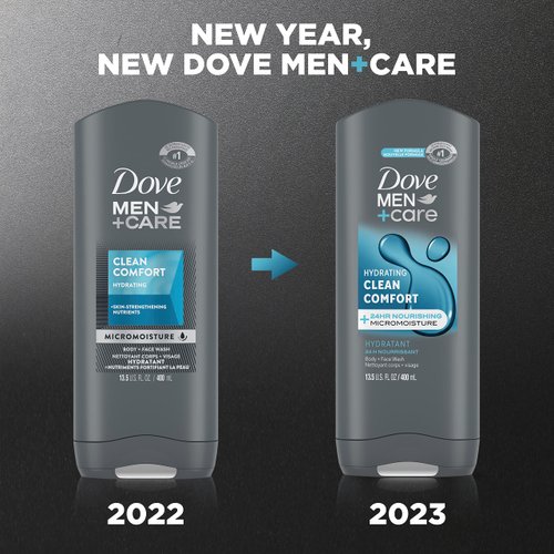 Dove Men+Care Body and Face Wash Hydrating Clean Comfort with 24-Hour Nourishing Micromoisture Technology Body Wash for Men, 13.5 oz