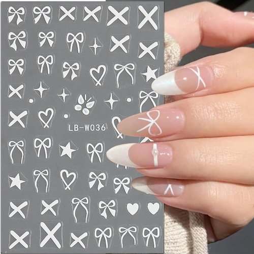 Heart Bows Nail Art Stickers Heart Bows Nail Decals Black White Red Pink Bow Tie Nail Design Stickers for Nail Art Supplies Valentine's Day Nail Stickers for Women Girls DIY Acrylic Nails Decoration