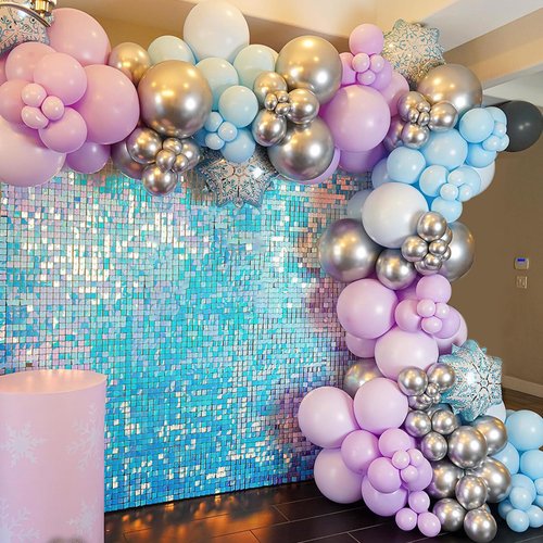 Frozen Balloon Arch Garland Kit 137Pcs Winter Wonderland Balloon Arch Kit Blue Silver Purple Snowflake Balloons for Winter Wonderland Theme Baby Shower Snow Girl Princess Birthday Decorations