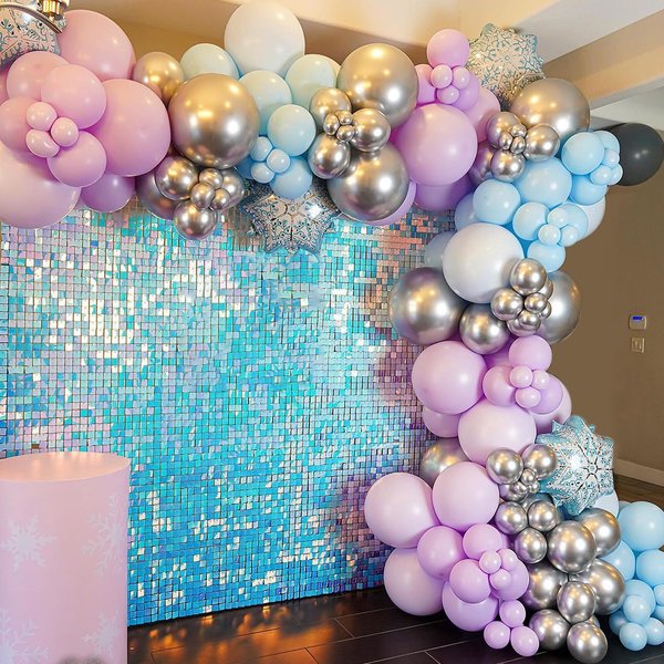 Frozen Balloon Arch Garland Kit 137Pcs Winter Wonderland Balloon Arch Kit Blue Silver Purple Snowflake Balloons for Winter Wonderland Theme Baby Shower Snow Girl Princess Birthday Decorations