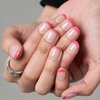 GLAMERMAID Press on Nails Short Squoval,Hot Pink French Tips False Nails with Design,24 Pcs Extra Short Glue on Nails UV Glossy Reusable Acrylic Stick on Nails for Women Girls Gift