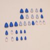30Pcs Blue Press on Nails Short Almond Fake Nails French Tip Glue on Nails Glossy False Nails Blue Flowers Fake Nails Acrylic Nails Full Cover Artificial Nails Cute Stick on Nails for Women and Girls