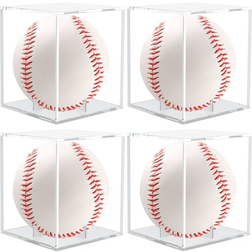 Anwenk Baseball Display Case 4Pack, Baseball Holder Case UV Protected Acrylic Cube Square Clear Official Baseball Autograph Display Case Memorabilia Display Box for Official Size Baseball