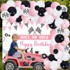 Pink Racing Car Birthday Party Decorations for Girls with Race on Over Happy Birthday Backdrop, Pink Balloon Garland Kit for Kids Birthday Party Supplies, Race Car Fast One Two Fast Party Supplies
