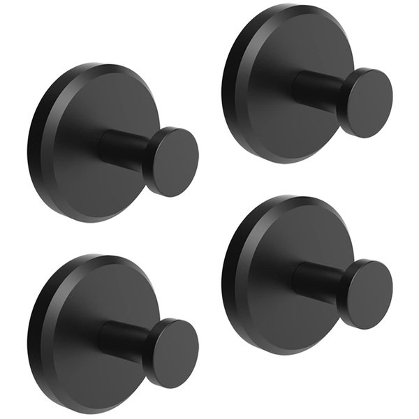 HOME SO Suction Cup Hooks for Shower, Bathroom, Kitchen, Glass Door, Mirror, Tile – Loofah, Towel, Coat, Bath Robe Hook Holder for Hanging up to 15 lbs – Waterproof, Dark, Matte Black (4-Pack)