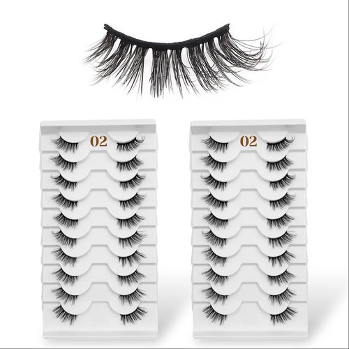 CB Value Pack 20 Pairs/ 2 Trays 3D Fluffy Half Lash Strip, 3/4 Length Cat-Eye False Eyelashes, Black Band Natural Look Wispy Soft Strip Lashes, Multiple Styles, 02 x 2 Trays