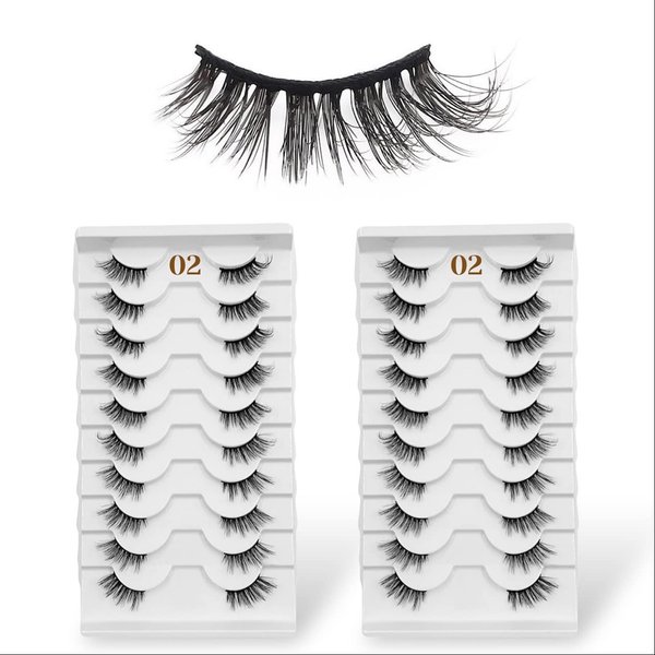 CB Value Pack 20 Pairs/ 2 Trays 3D Fluffy Half Lash Strip, 3/4 Length Cat-Eye False Eyelashes, Black Band Natural Look Wispy Soft Strip Lashes, Multiple Styles, 02 x 2 Trays