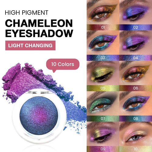 evpct Mermaid Chameleon Eyeshadow Palette Duochrome MultiChrome Makeup, Bright Purple Glitter Shimmer Loose Eyeshadow Palette High Pigments Chameleon Chrome Holographic Eyeshadow MultiChrome