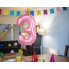 40 Inch Crown Pink Number 3 Balloon, Big Conjoined Baby Pink Foil Mylar Helium 3 Balloon for Girls 3rd Birthday Party Decorations Pink Princess Theme Party Decorations Supplies Anniversary Decor