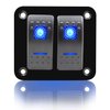 FXC Rocker Switch Aluminum Panel 2 Gang Toggle Switches Dash 5 Pin ON/Off 2 LED Backlit for Boat Car Marine Blue
