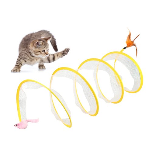 Andiker Cat Tunnel, S-Type Cat Tunnel Toys Interactive Playing Pet Toy for Puppy Kitten Indoor (Pink Mouse)