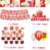 Popcorn Party Decorations Popcorn Birthday Party Supplies Includes Popcorn Banner Cake Topper Cupcake Topper Balloons for Movie Night, Birthday, Carnivals, Circus Party