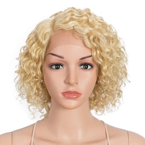Style Icon 10" Human Hair Afro Wigs Short Curly Wigs for Black Women Lace Front Side Part Wigs (10 Inch, 613)