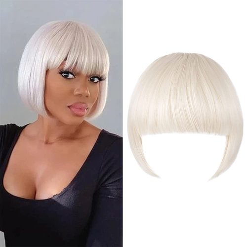 Platinum Blonde Clip in Bangs Fashion Full Length Synthetic 1 Piece Layered Clip in Hair Bangs Fringe Hairpieces Hair Extensions (Platinum Blonde)