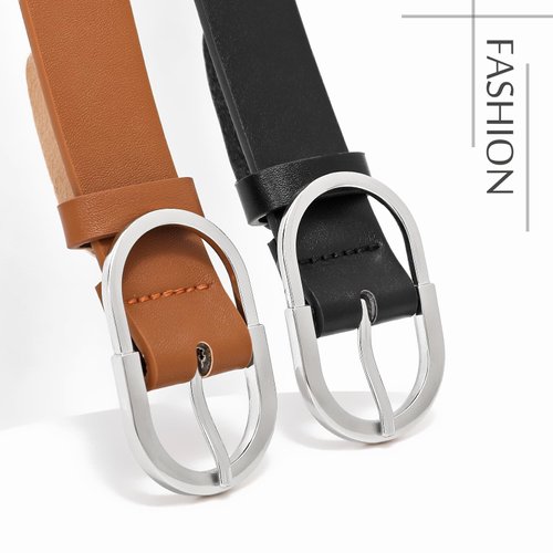 VONMELLI 3 Pack Women's Leather Belts for Jeans Pants Fashion Silver Buckle Ladies Dress Belt Black Brown Beige M