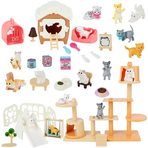 Beupy Cat Figures Playset Toy 40 Pack Pet Pretend Play Toys Realistic Cat Figurines Toys Plastic Cat Care Role Play EduDogional Learning Playset Home Party Supplies Cake Toppers (cat)